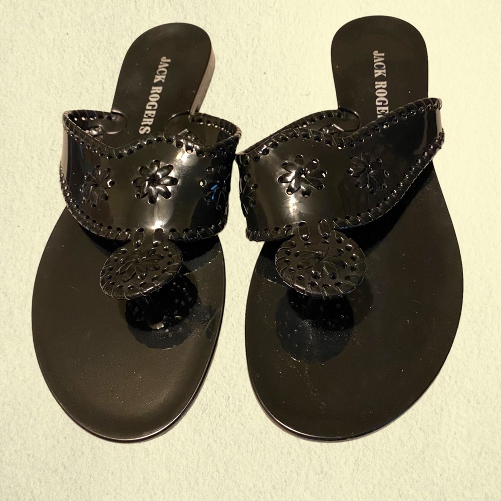 Jack Rogers Black Sandals 11 Shoes Flip Flops Shiny Woven Thongs Jellies Trendy - Picture 4 of 8